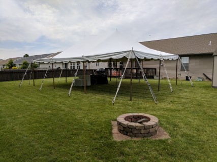 Graduation Party - 20' x 30' Tent, Rectangular Tables, White Steel/Plastic Chairs.