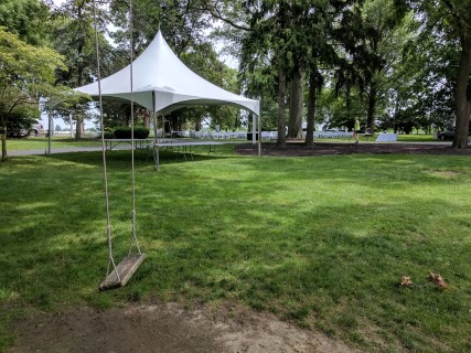 Wedding Caterer Food Tent - 20' x 20' Tent. Freespan, Tension Frame, California Style, Rectangular Tables.